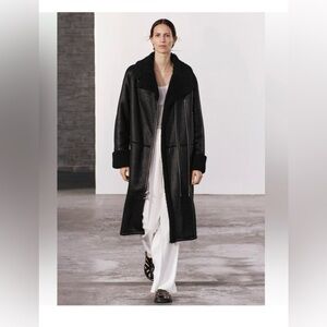 DOUBLE FACED LONG BIKER COAT ZW COLLECTION BLACK . SIZE XS-S